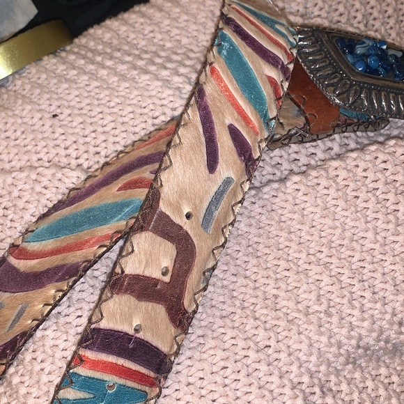 Post & Co Italian fur/leather and stone belt main image 4